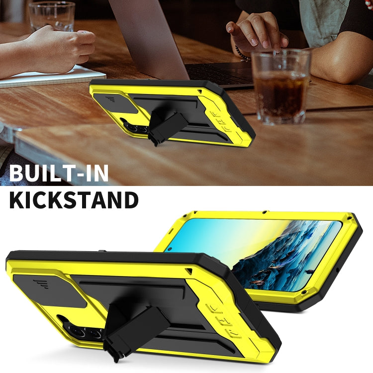 For Samsung Galaxy S22+ 5G R-JUST Sliding Camera Metal + Silicone Holder Phone Case(Yellow) - free shipping - PMC TechLife - Order now!