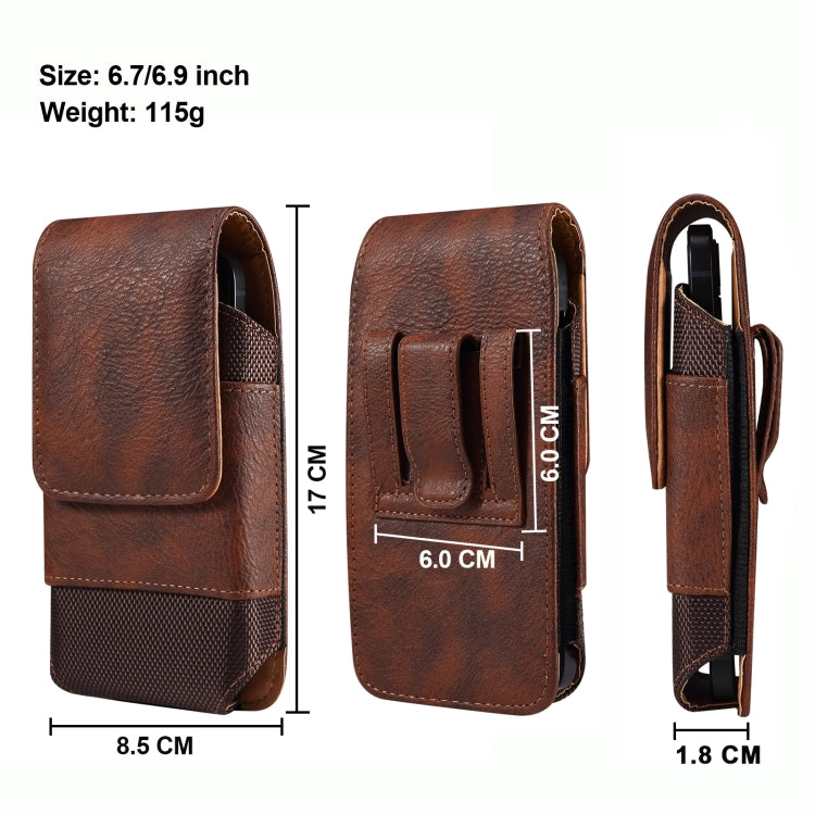 For 6.7-6.9 inch Mobile Phone Cowhide Texture Oxford Cloth Waist Bag(Brown) - by PMC TechLife | Online Shopping South Africa | PMC TechLife