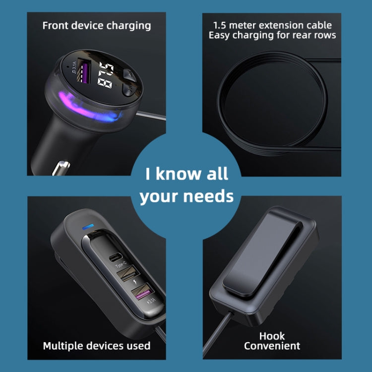 CS8 Black Bluetooth MP3 Play FM Transmitter Car Charger Rear Seat Extended Car Charger - Car Charger by PMC TechLife | Online Shopping South Africa | PMC TechLife | Buy Now Pay Later Mobicred