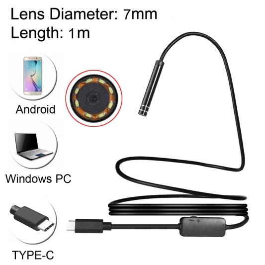 AN97 USB-C / Type-C Endoscope Waterproof IP67 Tube Inspection Camera with 8 LED & USB Adapter, Length: 1m, Lens Diameter: 7mm -  by PMC Jewellery | Online Shopping South Africa | PMC Jewellery | Buy Now Pay Later Mobicred