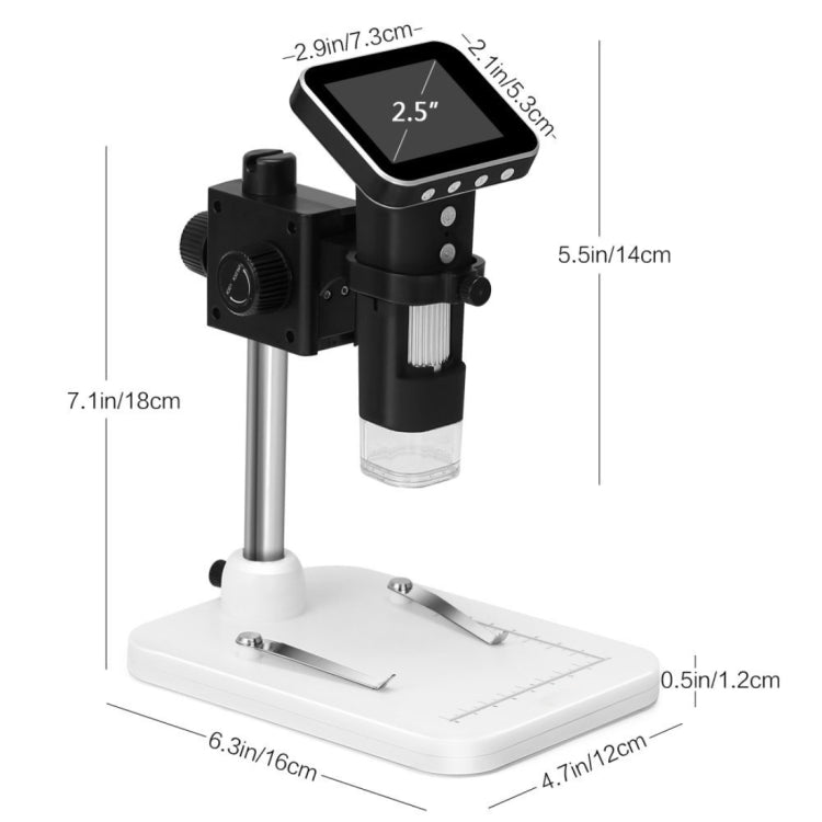 500X Zoom Magnifier 3MP Image Sensor USB Digital Microscope with 2.5 inch Screen & 8 LED & Professional Stand, Support TF Card - Digital Microscope by PMC Jewellery | Online Shopping South Africa | PMC Jewellery | Buy Now Pay Later Mobicred