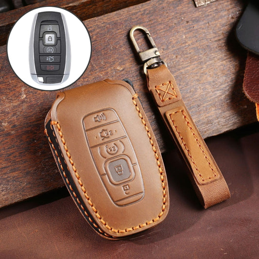 For Lincoln Hallmo Car Cowhide Leather Key Protective Cover Key Case(Brown) - Car Key Cases by Hallmo | Online Shopping South Africa | PMC Jewellery | Buy Now Pay Later Mobicred