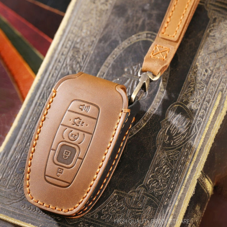 For Lincoln Hallmo Car Cowhide Leather Key Protective Cover Key Case(Blue) - Car Key Cases by Hallmo | Online Shopping South Africa | PMC TechLife | Buy Now Pay Later Mobicred