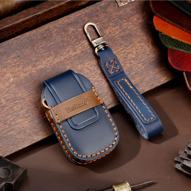 For Chevrolet 4-button Hallmo Car Cowhide Leather Key Protective Cover Key Case(Blue) - Car Key Cases by Hallmo | Online Shopping South Africa | PMC TechLife | Buy Now Pay Later Mobicred