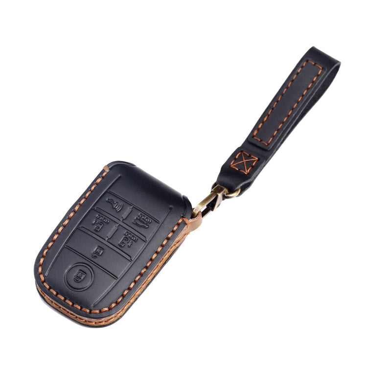 For Kia C134 6-button Hallmo Car Cowhide Leather Key Protective Cover Key Case(Brown) - Car Key Cases by Hallmo | Online Shopping South Africa | PMC Jewellery | Buy Now Pay Later Mobicred