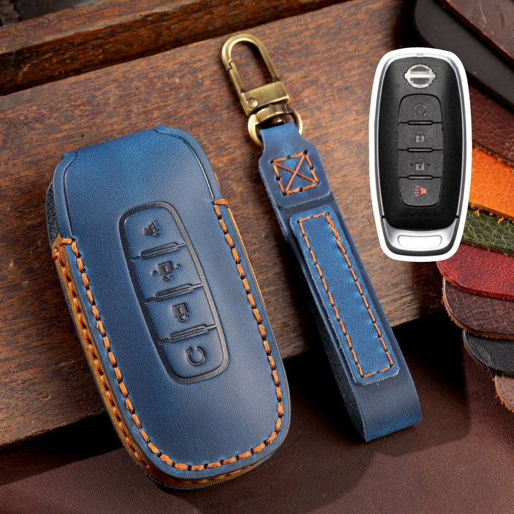 For Nissan Teana / Ariya 4-button Start Hallmo Car Cowhide Leather Key Protective Cover Key Case(Blue) - free shipping - PMC TechLife - Order now!
