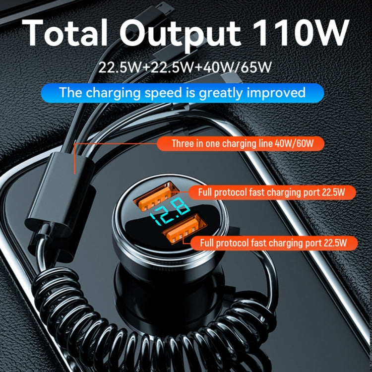 BW15 110W 3 in 1 Charging Cable & Dual USB Port Car Charger (Red) - free shipping - PMC TechLife - Order now!