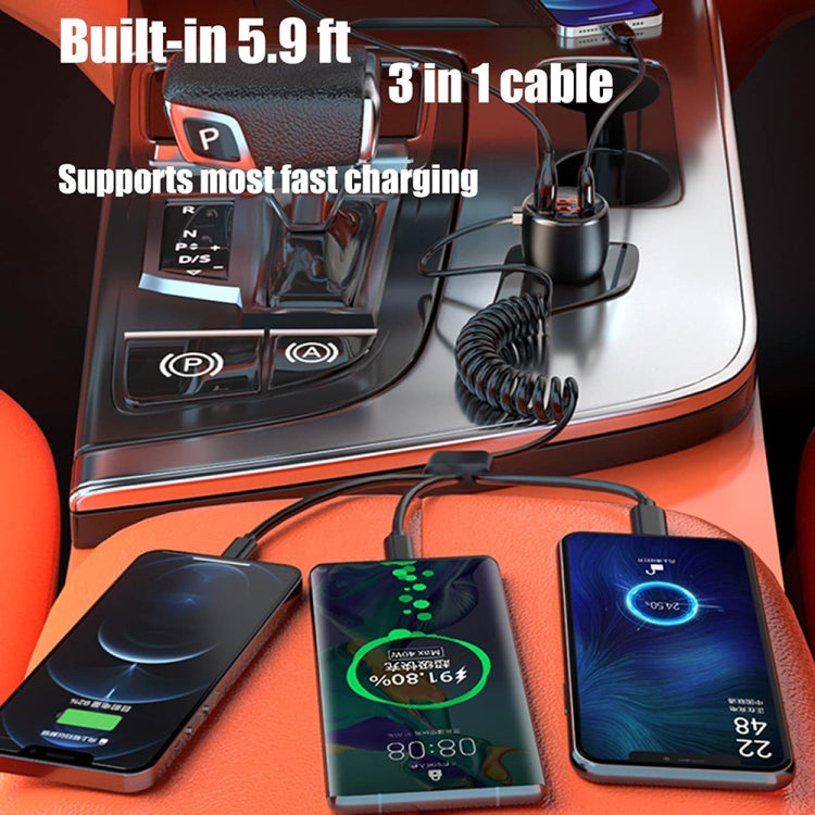 Ozio HX06 151W Type-C + USB Dual Port Car Charger with 3 in 1 Spring Data Cable - Car Charger by ozio | Online Shopping South Africa | PMC Jewellery | Buy Now Pay Later Mobicred
