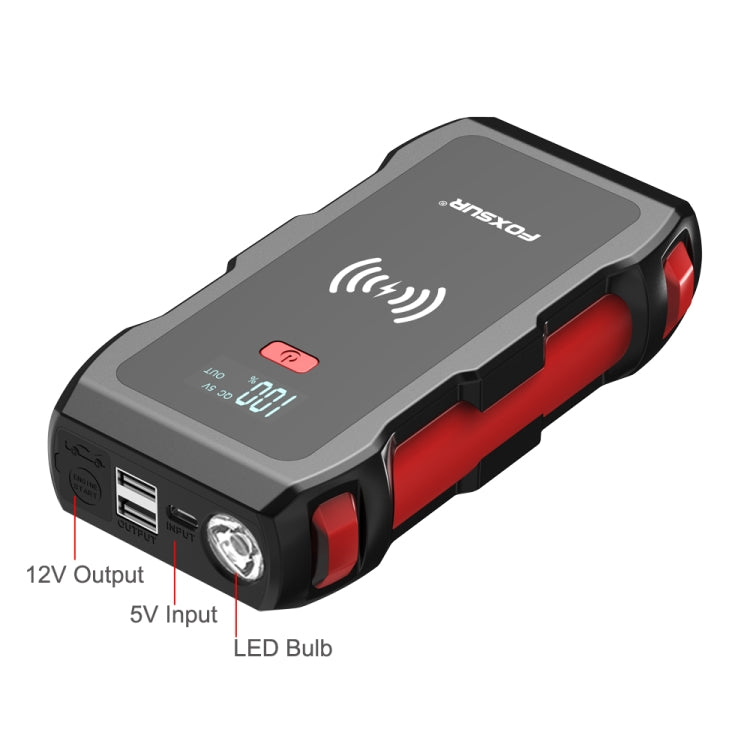 FOXSUR FJS-700 12V Car Multifunctional Wireless Charging Emergency Start Power Supply (Red) - Power Bank by FOXSUR | Online Shopping South Africa | PMC Jewellery | Buy Now Pay Later Mobicred