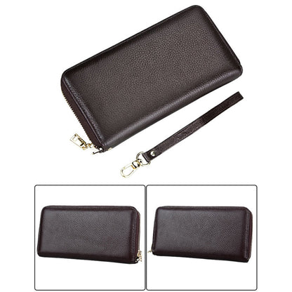 Genuine Cowhide Leather Litchi Texture Zipper Long Style Card Holder Wallet RFID Blocking Coin Purse Card Bag Protect Case with Hand Strap for Women, Size: 20*10.5*3cm(Coffee) - Antimagnetic RFID Package by PMC Jewellery | Online Shopping South Africa | PMC Jewellery | Buy Now Pay Later Mobicred