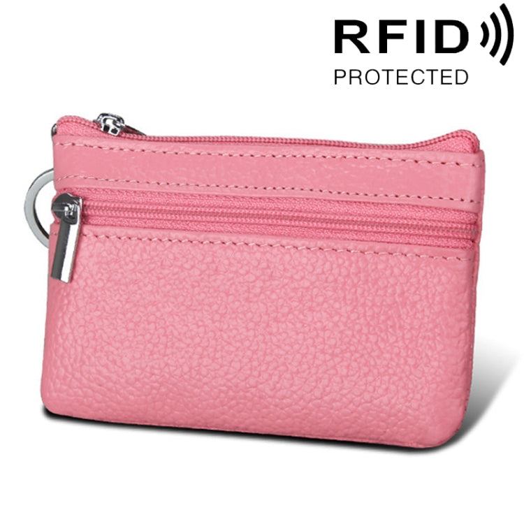 Cowhide Leather Zipper Solid Color Horizontal Card Holder Wallet RFID Blocking Coin Purse Card Bag Protect Case, Size: 11.4*7.4cm(Pink) - Antimagnetic RFID Package by PMC Jewellery | Online Shopping South Africa | PMC Jewellery | Buy Now Pay Later Mobicred