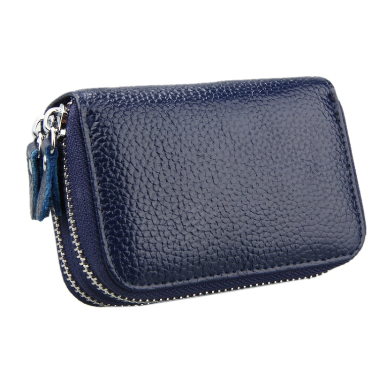 Genuine Leather Dual Layer Zipper Card Holder Wallet RFID Blocking Purse, Size: 10.5x7.0x4.0cm(Dark Blue) - Antimagnetic RFID Package by PMC Jewellery | Online Shopping South Africa | PMC Jewellery | Buy Now Pay Later Mobicred