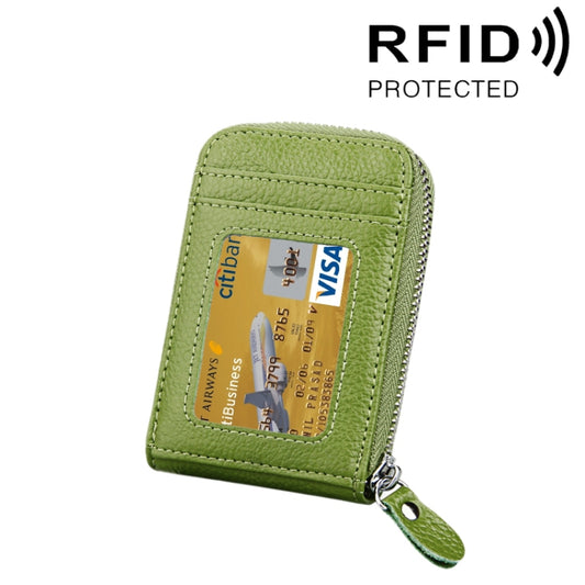 Genuine Cowhide Leather Solid Color Zipper Vertical Card Holder Wallet RFID Blocking Card Bag Protect Case with 12 Card Slots, Size: 11.5*7.5cm(Green) - Antimagnetic RFID Package by PMC Jewellery | Online Shopping South Africa | PMC Jewellery | Buy Now Pay Later Mobicred