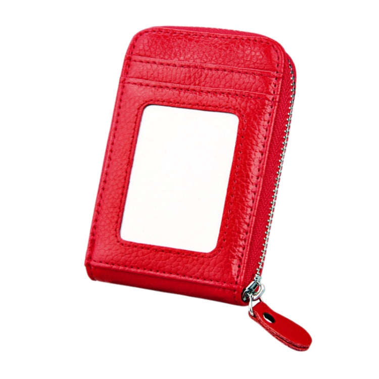 Genuine Cowhide Leather Solid Color Zipper Vertical Card Holder Wallet RFID Blocking Card Bag Protect Case with 12 Card Slots, Size: 11.5*7.5cm(Red) - Antimagnetic RFID Package by PMC Jewellery | Online Shopping South Africa | PMC Jewellery | Buy Now Pay Later Mobicred