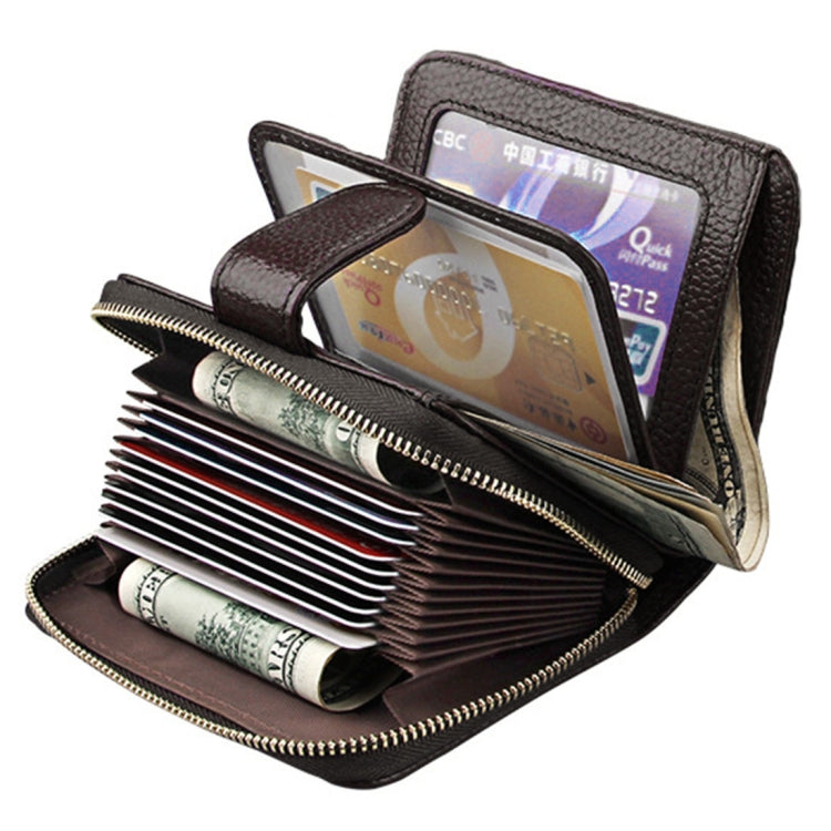 KB132 Female Style Full Grain Cow Leather Multifunctional RFID Wallet/ Card Bag/ Driving License Package(Coffee) - Wallets by PMC Jewellery | Online Shopping South Africa | PMC Jewellery | Buy Now Pay Later Mobicred