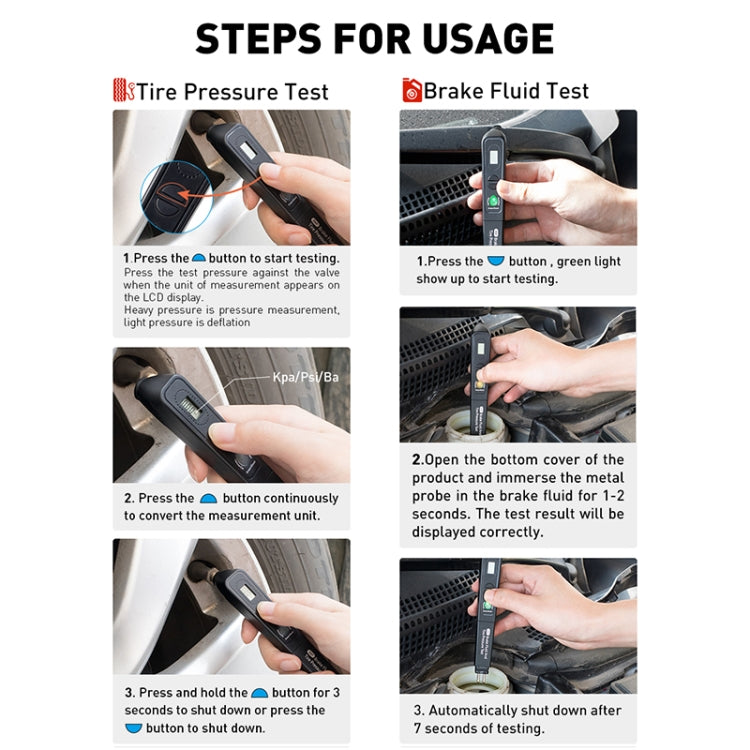 Car 2 in 1 Diagnostic Tool Brake Fluid Liquid Tire Pressure Tester - Electronic Test by PMC TechLife | Online Shopping South Africa | PMC TechLife | Buy Now Pay Later Mobicred