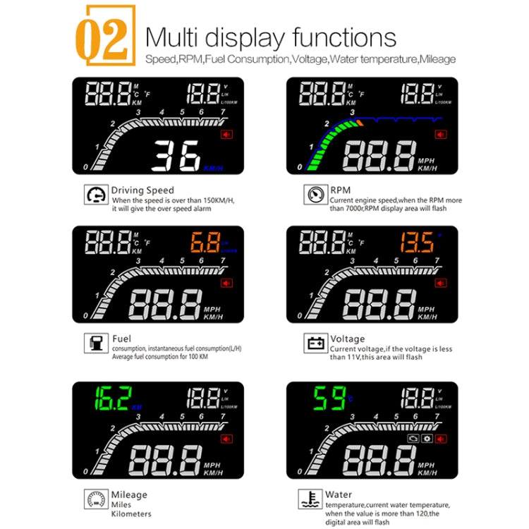 T100 OBD2 4 inch Vehicle-mounted Head Up Display Security System, Support Car Speed / Engine Revolving Speed Display / Instantaneous Fuel Consumption / Detection and Elimination Fault Code - free shipping - PMC TechLife - Order now!