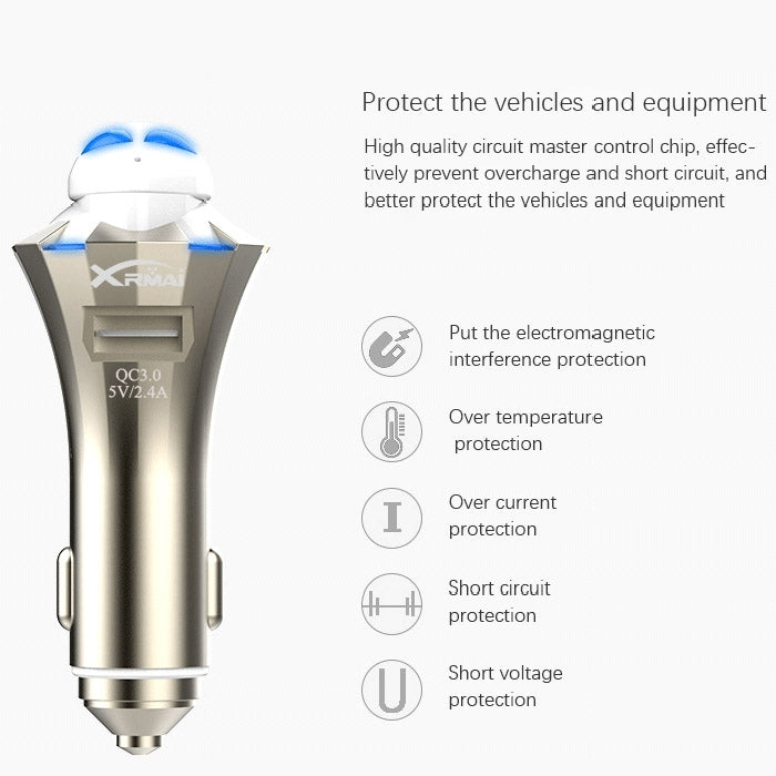 A8 3 in 1 Bluetooth Earphone & Safety Hammer & Car Charger, Support Hands-free Call & USB Quick Charger Function - Bluetooth Car Kits by PMC TechLife | Online Shopping South Africa | PMC TechLife | Buy Now Pay Later Mobicred