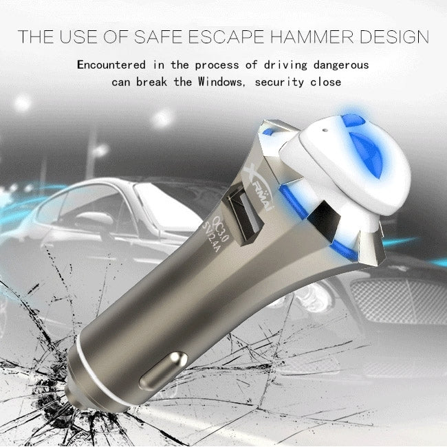 A8 3 in 1 Bluetooth Earphone & Safety Hammer & Car Charger, Support Hands-free Call & USB Quick Charger Function - Bluetooth Car Kits by PMC TechLife | Online Shopping South Africa | PMC TechLife | Buy Now Pay Later Mobicred