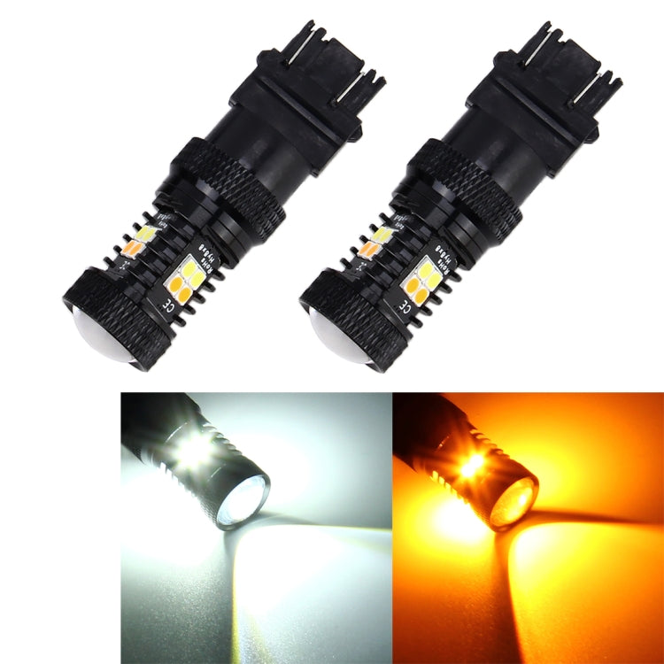 2 PCS Car Auto T25/3157 DC 12V 5W 350LM 16 SMD-3030 LED Bulbs Turn Lamp Backup Light, White + Yellow - Arrow Turn Lights by PMC Jewellery | Online Shopping South Africa | PMC Jewellery | Buy Now Pay Later Mobicred