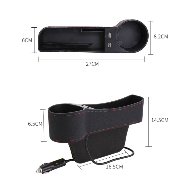 Car Multi-functional Co-pilot Seat Console PU Leather Box Cigarette Lighter Charging Pocket Cup Holder Seat Gap Side Storage Box (Black) - Stowing Tidying by PMC Jewellery | Online Shopping South Africa | PMC Jewellery | Buy Now Pay Later Mobicred