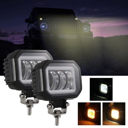 2 PCS Car 4 inch Square Spotlight Work Light with Angel Eyes (Yellow Light) - Work Lights by PMC Jewellery | Online Shopping South Africa | PMC Jewellery | Buy Now Pay Later Mobicred