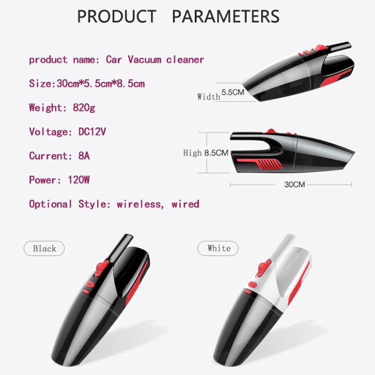 Car Wired Portable 120W Handheld Powerful Vacuum Cleaner with LED Light Cable Length: 5m(Black) - Vacuum Cleaner by PMC TechLife | Online Shopping South Africa | PMC TechLife | Buy Now Pay Later Mobicred