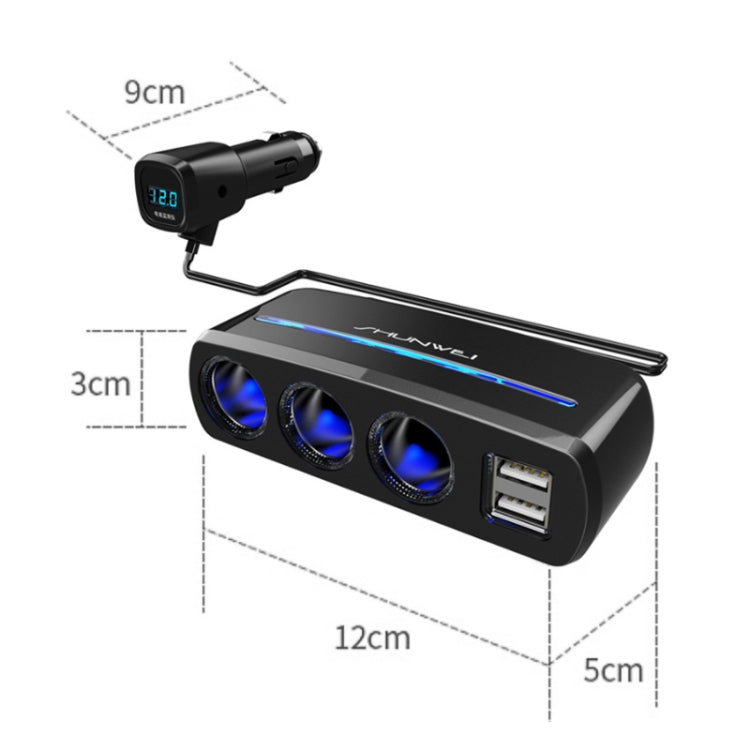 SHUNWEI SD-1939D 120W QC3.0 Car 3 in 1 Dual USB Charger Cigarette Lighter - Cigar Socket by SHUNWEI | Online Shopping South Africa | PMC Jewellery | Buy Now Pay Later Mobicred