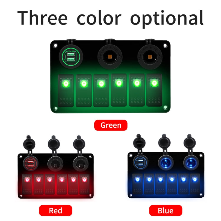 Multi-functional Combination Switch Panel 12V / 24V 6 Way Switches + Dual USB Charger for Car RV Marine Boat (Green Light) - Car Switches by PMC Jewellery | Online Shopping South Africa | PMC Jewellery | Buy Now Pay Later Mobicred