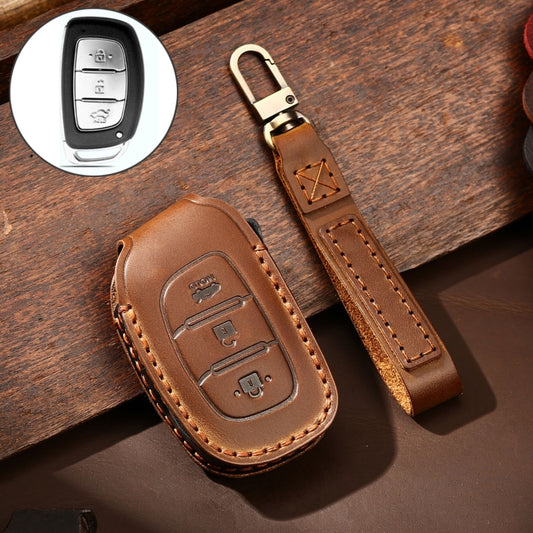 Hallmo Car Cowhide Leather Key Protective Cover Key Case for Hyundai IX35 B Style(Brown) - Car Key Cases by Hallmo | Online Shopping South Africa | PMC Jewellery