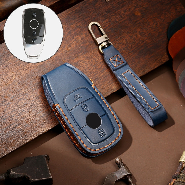 Hallmo Car Cowhide Leather Key Protective Cover Key Case for New Mercedes-Benz E300L(Blue) - free shipping - PMC TechLife - Order now!