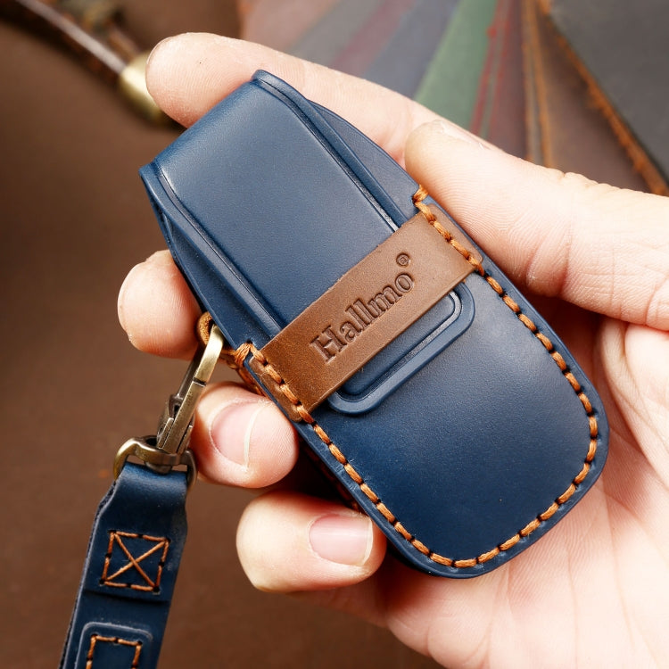 Hallmo Car Cowhide Leather Key Protective Cover Key Case for New Mercedes-Benz E300L(Blue) - free shipping - PMC TechLife - Order now!