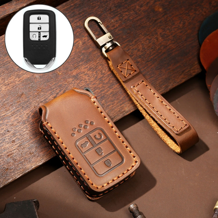 Hallmo Car Cowhide Leather Key Protective Cover Key Case for Honda Civic / Accord 4-button(Brown) - free shipping - PMC TechLife - Order now!