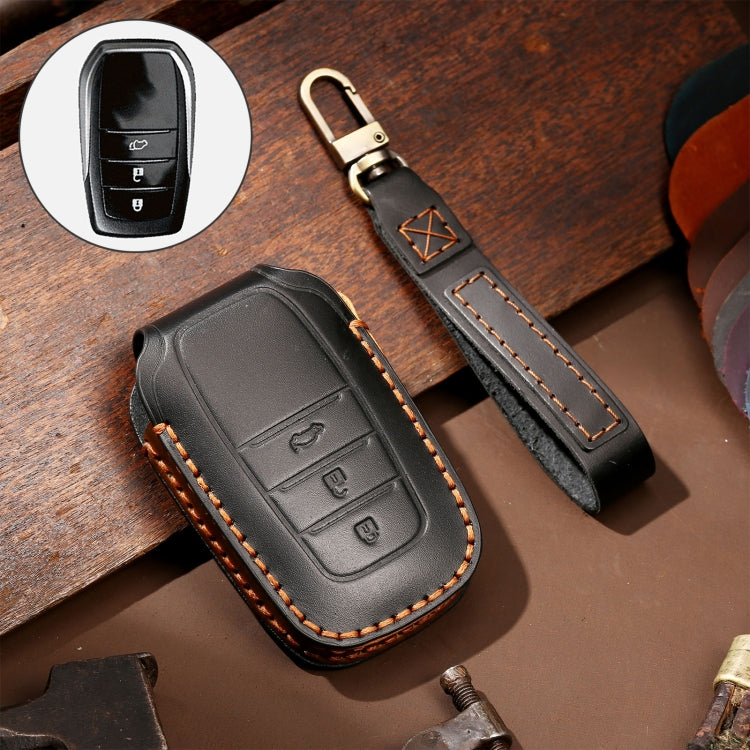Hallmo Car Cowhide Leather Key Protective Cover Key Case for Toyota Corolla 2017 3-button(Black) - Car Key Cases by Hallmo | Online Shopping South Africa | PMC TechLife | Buy Now Pay Later Mobicred