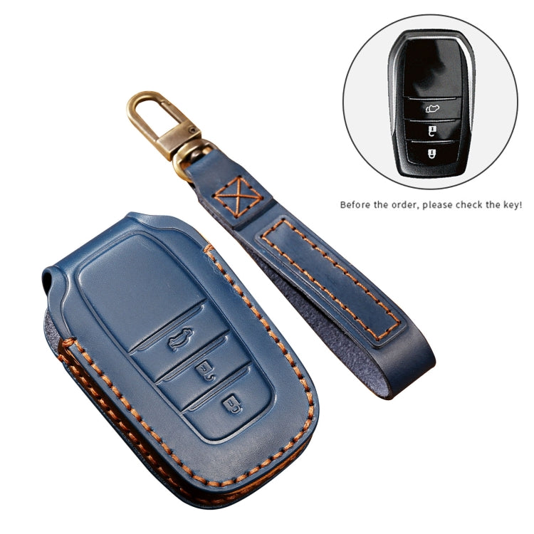 Hallmo Car Cowhide Leather Key Protective Cover Key Case for Toyota Corolla 2017 3-button(Blue) - Car Key Cases by Hallmo | Online Shopping South Africa | PMC TechLife | Buy Now Pay Later Mobicred