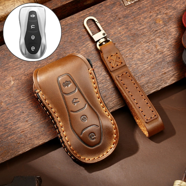 Hallmo Car Cowhide Leather Key Protective Cover Key Case for Geely Emgrand A Style(Brown) - Car Key Cases by Hallmo | Online Shopping South Africa | PMC Jewellery | Buy Now Pay Later Mobicred