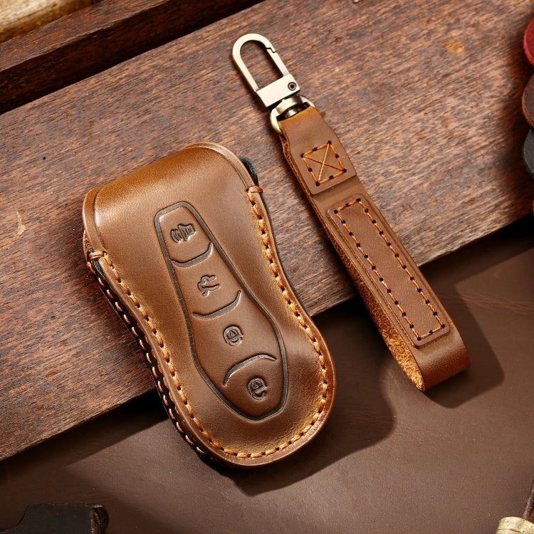 Hallmo Car Cowhide Leather Key Protective Cover Key Case for Geely Emgrand A Style(Brown) - Car Key Cases by Hallmo | Online Shopping South Africa | PMC Jewellery | Buy Now Pay Later Mobicred