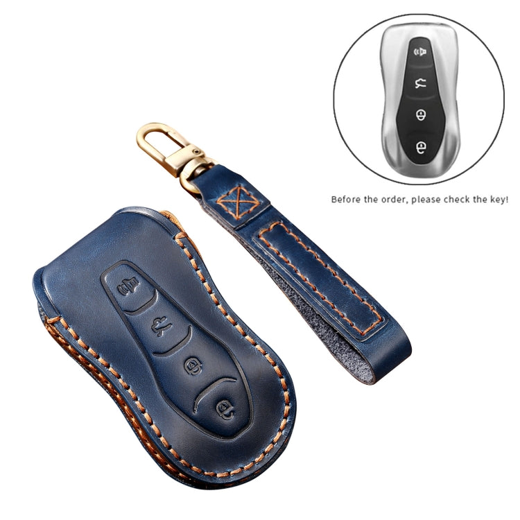 Hallmo Car Cowhide Leather Key Protective Cover Key Case for Geely Emgrand A Style(Black) - Car Key Cases by Hallmo | Online Shopping South Africa | PMC Jewellery | Buy Now Pay Later Mobicred