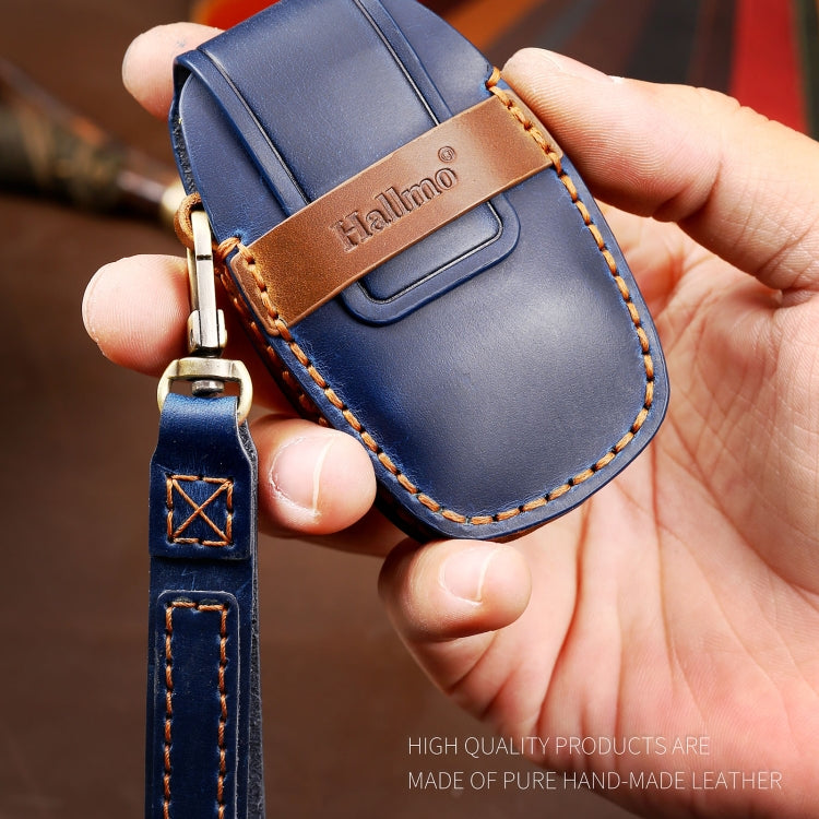 Hallmo Car Cowhide Leather Key Protective Cover Key Case for Geely Emgrand B Style(Blue) - Car Key Cases by Hallmo | Online Shopping South Africa | PMC TechLife | Buy Now Pay Later Mobicred