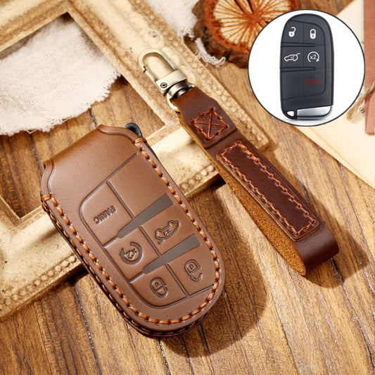 Hallmo Car Cowhide Leather Key Protective Cover Key Case for Jeep Compass(Brown) - Car Key Cases by Hallmo | Online Shopping South Africa | PMC Jewellery | Buy Now Pay Later Mobicred