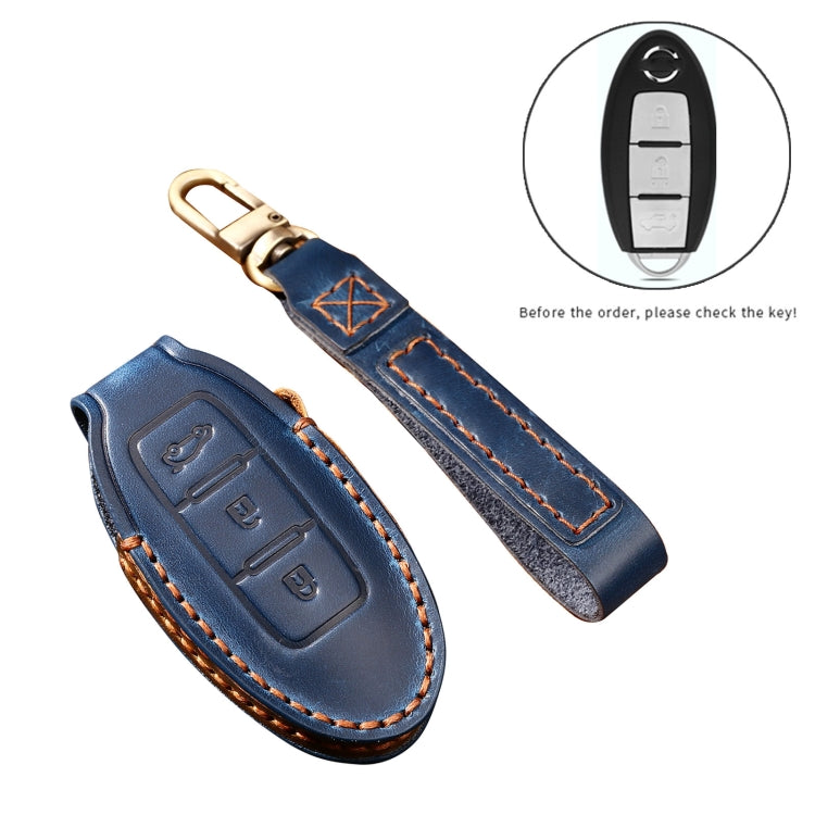 Hallmo Car Cowhide Leather Key Protective Cover Key Case for Nissan Sylphy 3-button Tail Box(Brown) - Car Key Cases by Hallmo | Online Shopping South Africa | PMC TechLife | Buy Now Pay Later Mobicred