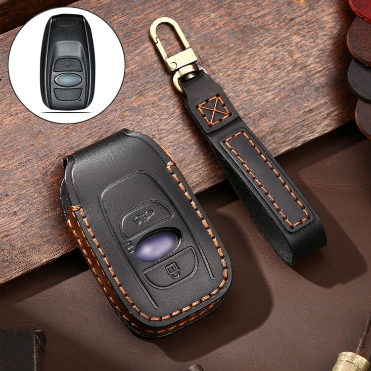 Hallmo Car Cowhide Leather Key Protective Cover Key Case for Subaru Forester(Black) - Car Key Cases by Hallmo | Online Shopping South Africa | PMC Jewellery | Buy Now Pay Later Mobicred