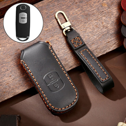 Hallmo Car Cowhide Leather Key Protective Cover Key Case for Mazda Axela 2-button(Black) - Car Key Cases by Hallmo | Online Shopping South Africa | PMC Jewellery | Buy Now Pay Later Mobicred