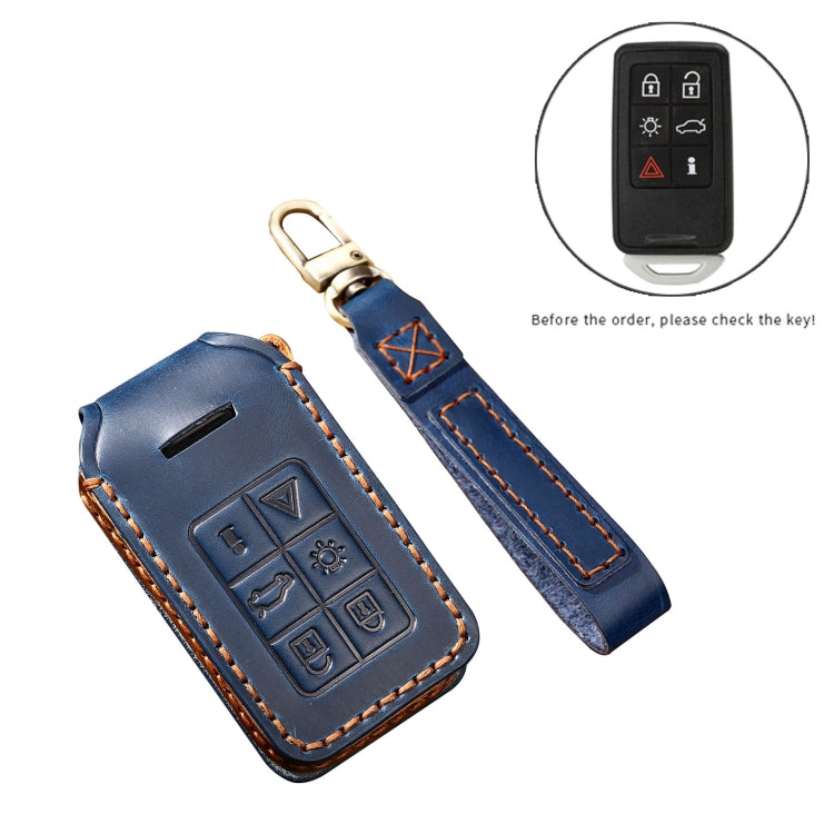 Hallmo Car Cowhide Leather Key Protective Cover Key Case for Volvo 6-button(Blue) - free shipping - PMC TechLife - Order now!