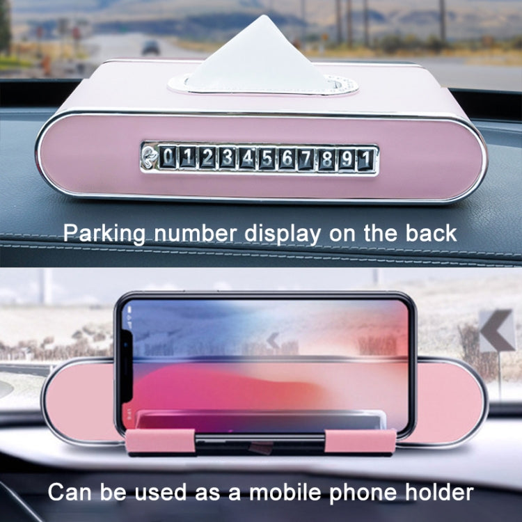 Car Dashboard Diamond Paper Towel Box with Temporary Parking Phone Number Card & Phone Holder(Pink) - Tissue Boxes by PMC Jewellery | Online Shopping South Africa | PMC Jewellery