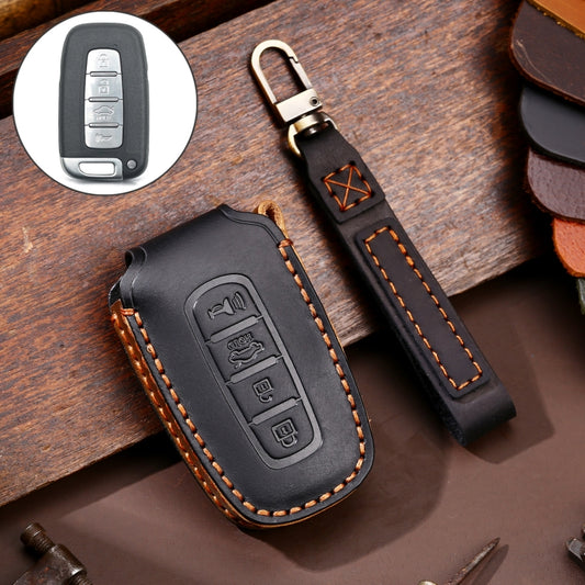 Hallmo Car Cowhide Leather Key Protective Cover Key Case for KIA K2 / K3 / K5 4-button(Black) - Car Key Cases by Hallmo | Online Shopping South Africa | PMC Jewellery | Buy Now Pay Later Mobicred