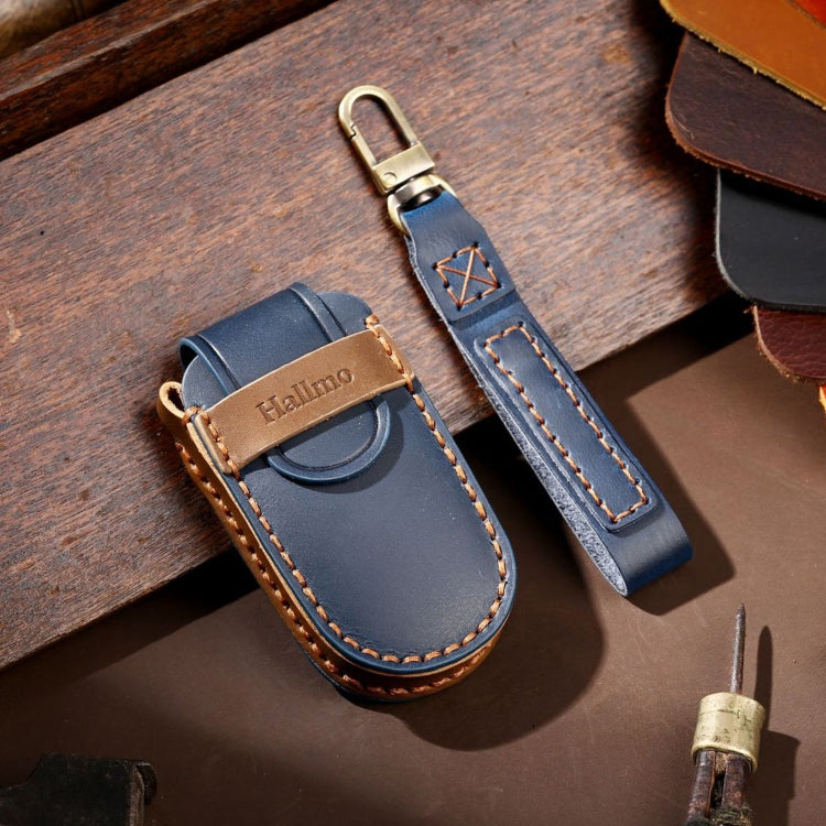 Hallmo Car Genuine Leather Key Protective Cover for Jeep Compass 5-button(Blue) - Car Key Cases by Hallmo | Online Shopping South Africa | PMC TechLife | Buy Now Pay Later Mobicred