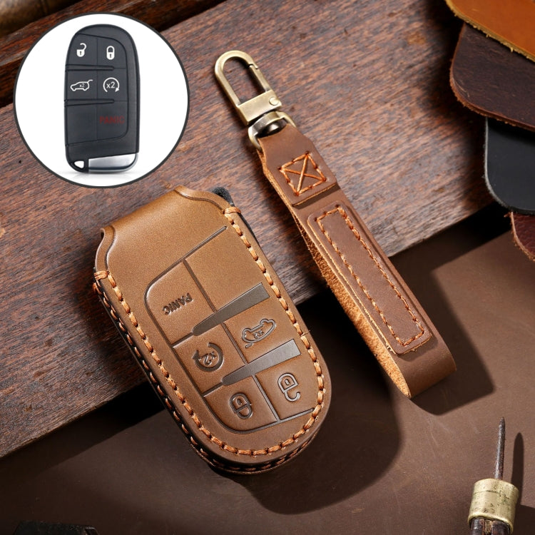 Hallmo Car Genuine Leather Key Protective Cover for Jeep Compass 5-button(Brown) - Car Key Cases by Hallmo | Online Shopping South Africa | PMC Jewellery | Buy Now Pay Later Mobicred