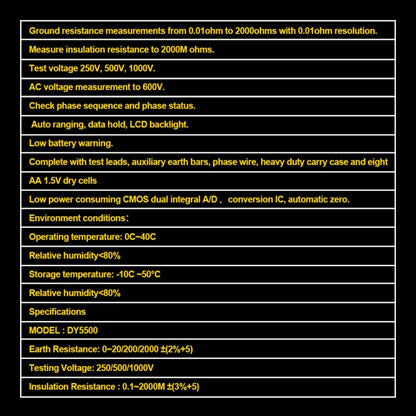 DUOYI DY5500 Car 4 in 1 Digital Multifunction Resistance Tester Insulation Earth Multimeter - Electronic Test by DUOYI | Online Shopping South Africa | PMC Jewellery | Buy Now Pay Later Mobicred