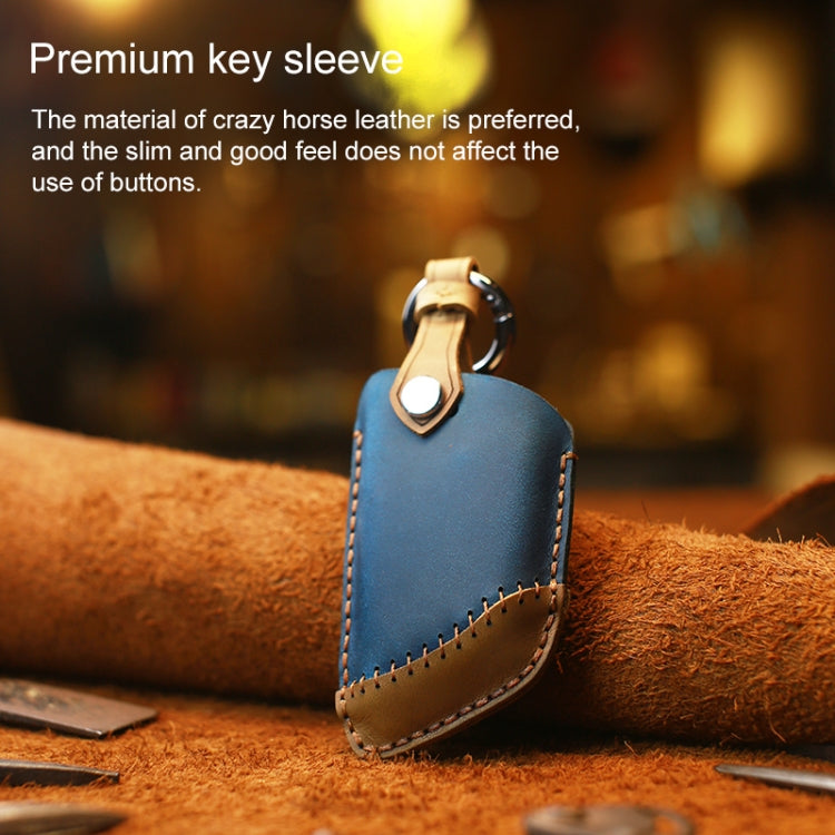 For BMW Blade Style Car Cowhide Leather Key Protective Cover Key Case, Three Keys Version (Blue) - free shipping - PMC Jewellery - Order now!